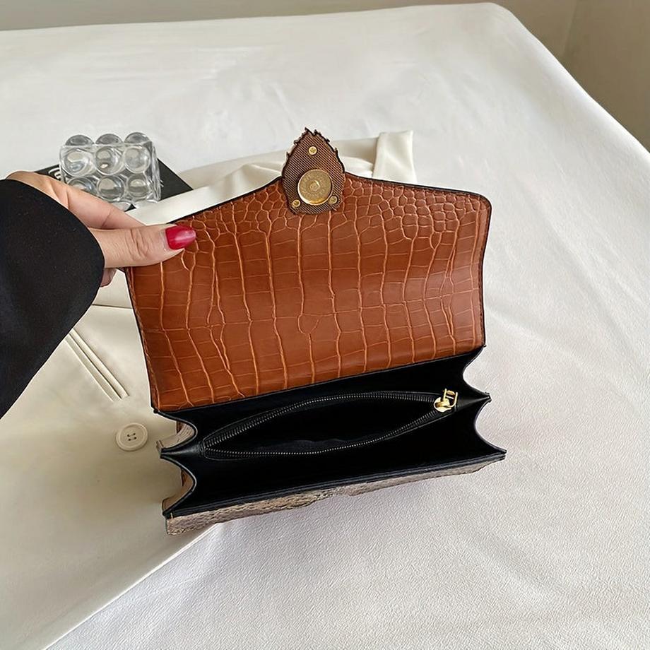 Only-bags.store Klassisches Nischen-Design Mini Quadrat Umhängetasche mit Löwenverschluss und Kettenriemen  