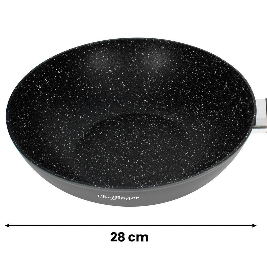 Cheffinger Wok 28 cm avec Couvercle et Manche  