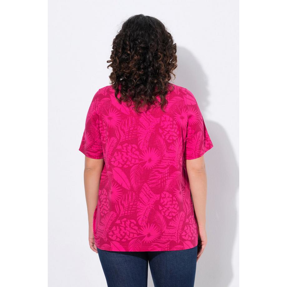 Ulla Popken Stampa piume Taglio svasato Scollo a V Mezze maniche T-shirt  