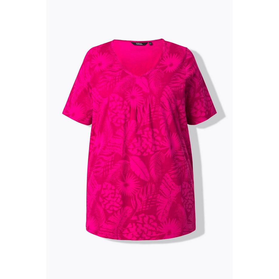 Ulla Popken Stampa piume Taglio svasato Scollo a V Mezze maniche T-shirt  