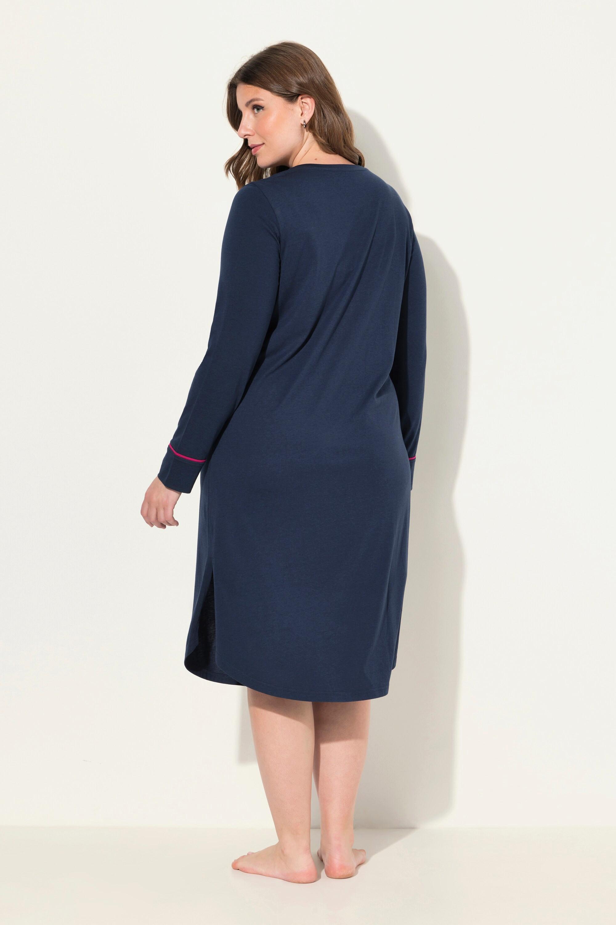 Ulla Popken Camicia da notte Bordura Scollo a V Maniche Lunghe Misto Modal  