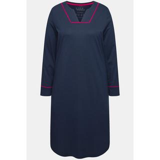 Ulla Popken  Chemise de nuit avec passepoil, décolleté en V et manches longues, tissu contenant du modal 