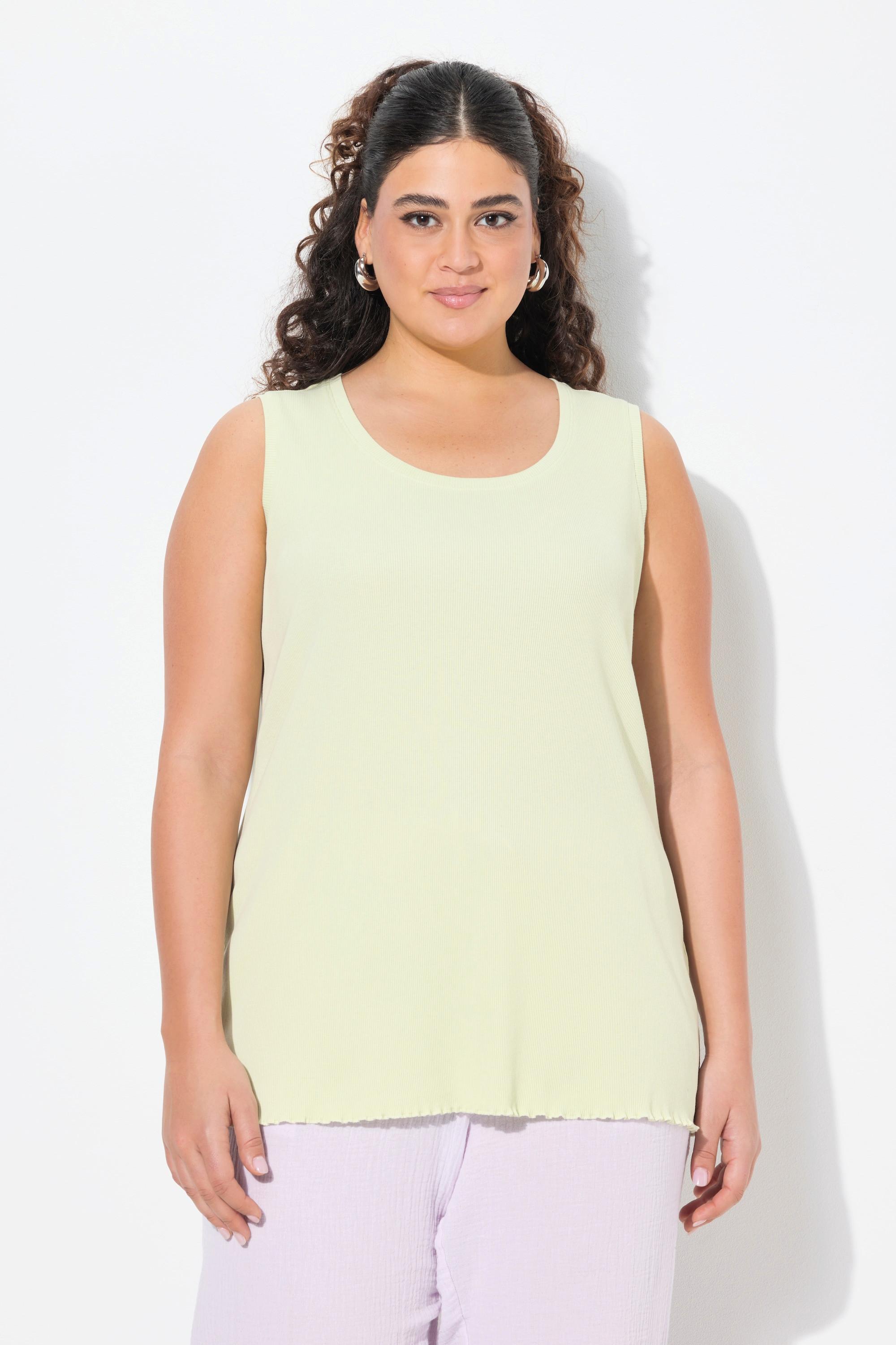 Ulla Popken Débardeur en Jersey Côtelé Coupe Slim Col Rond Sans Manches  