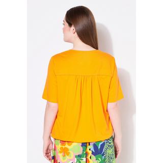 Ulla Popken T-shirt avec plis fantaisie Col V Manches Courtes  