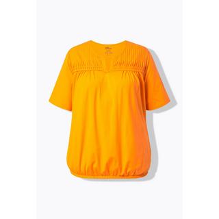 Ulla Popken T-shirt avec plis fantaisie Col V Manches Courtes  