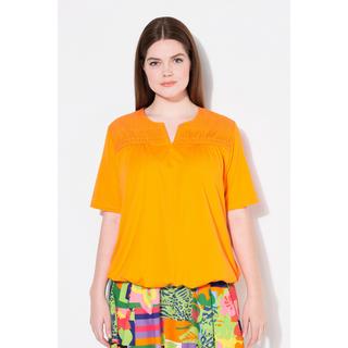 Ulla Popken T-shirt avec plis fantaisie Col V Manches Courtes  