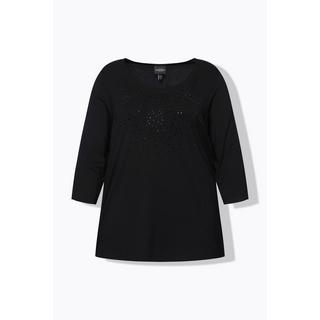 Ulla Popken  T-shirt à col rond et manches 3/4, coupe Classic, strass 