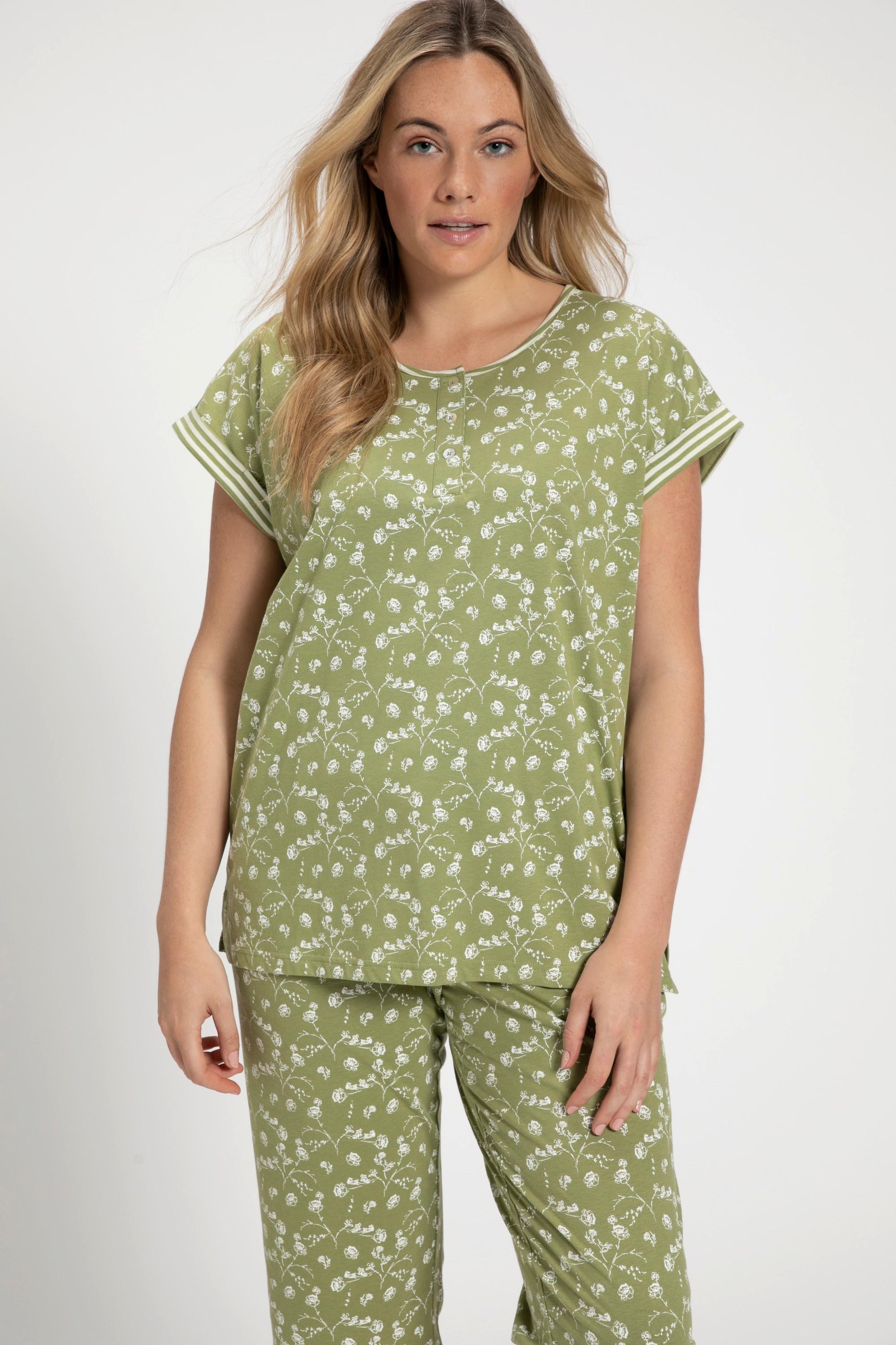 Ulla Popken  Pyjama-Shirt, Rundhals, Halbarm, Biobaumwolle 