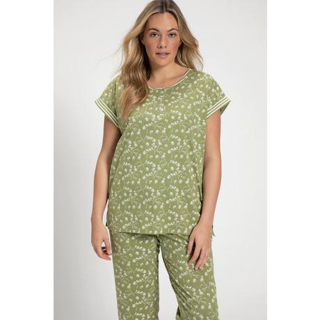 Ulla Popken  Pyjama-Shirt, Rundhals, Halbarm, Biobaumwolle 