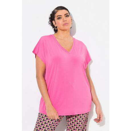 Ulla Popken  T-Shirt, Oversized, Glitzer-V-Ausschnitt, Halbarm 