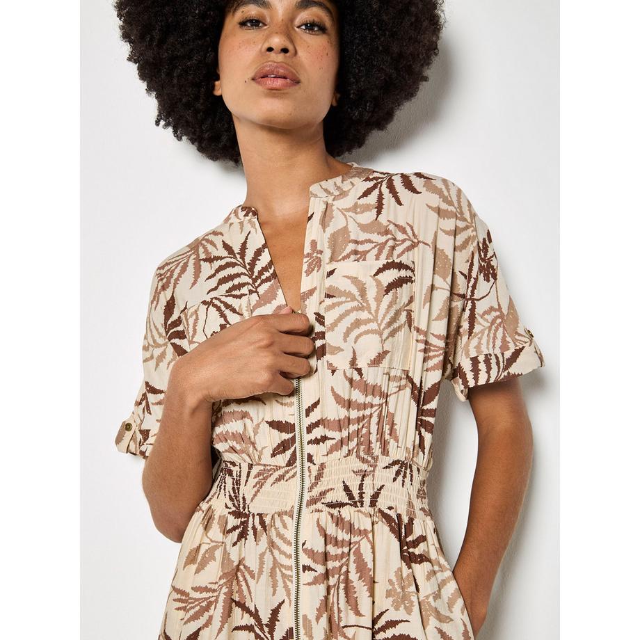 APRICOT Midi-Kleid Tropisches Blattmuster Reissverschluss  