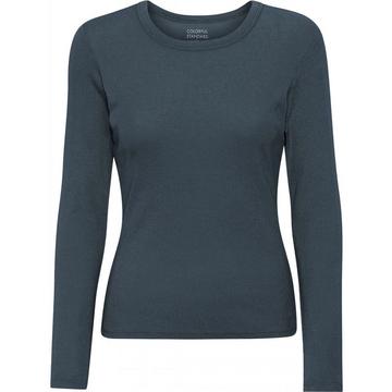 Geripptes T-Shirt mit langen Ärmeln, Frau  Organic petrol blue