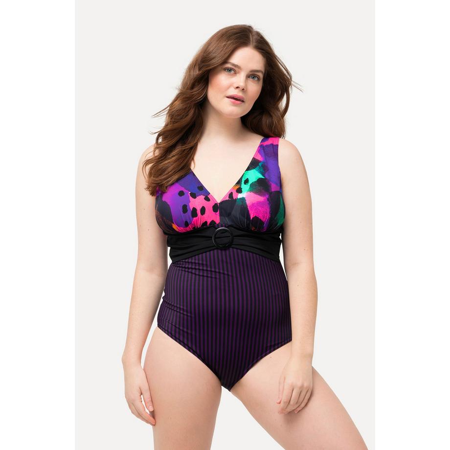 Ulla Popken Badeanzug Neondruck Streifen Softcups Ring  