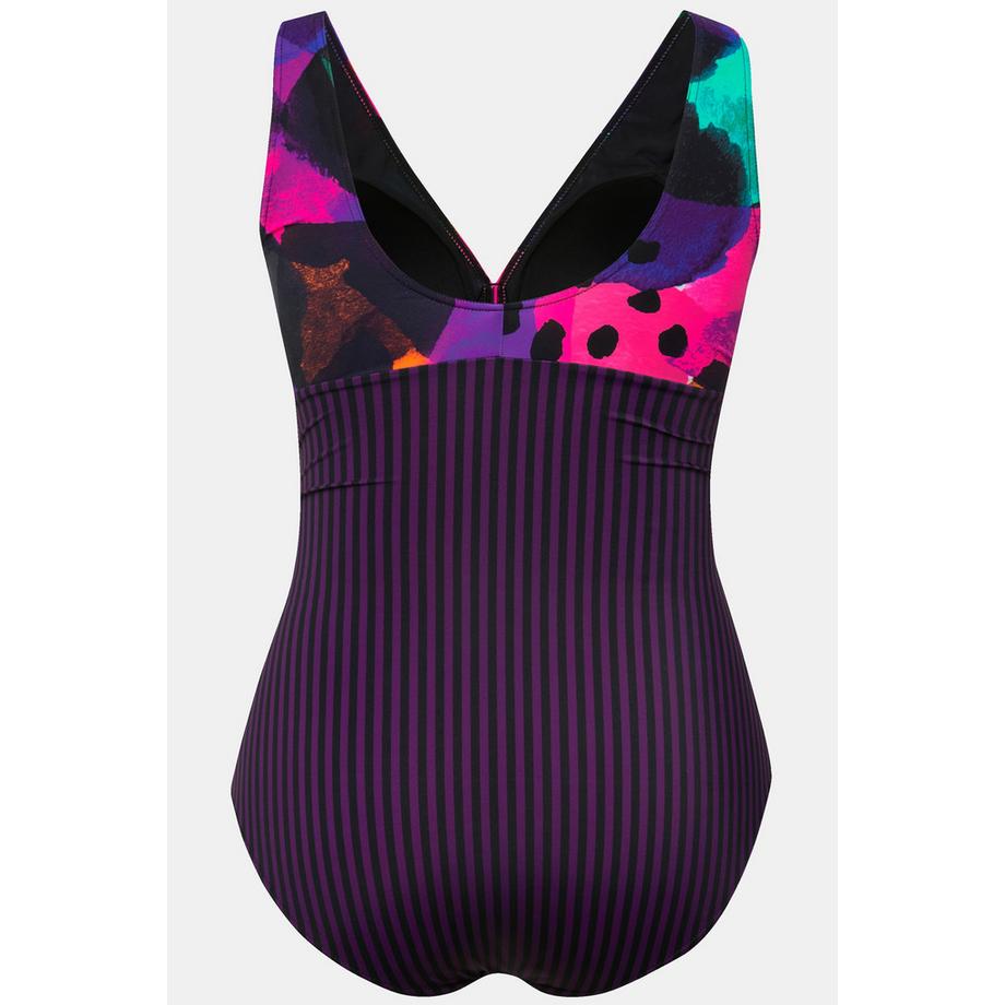 Ulla Popken Badeanzug Neondruck Streifen Softcups Ring  