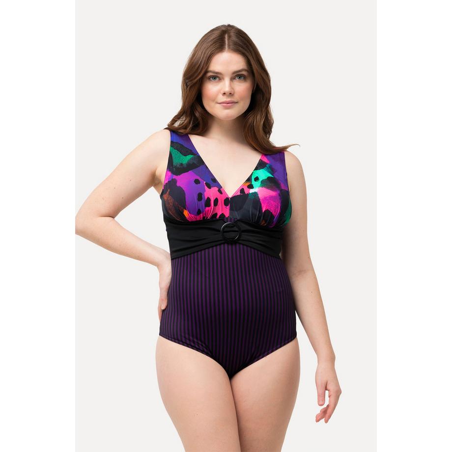 Ulla Popken Badeanzug Neondruck Streifen Softcups Ring  