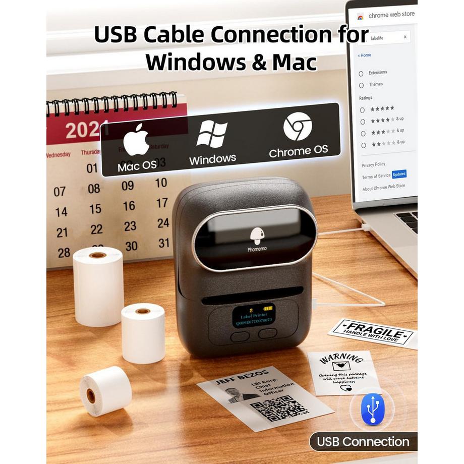 Phomemo  M110 Etikettendrucker mit 3 Rollen 