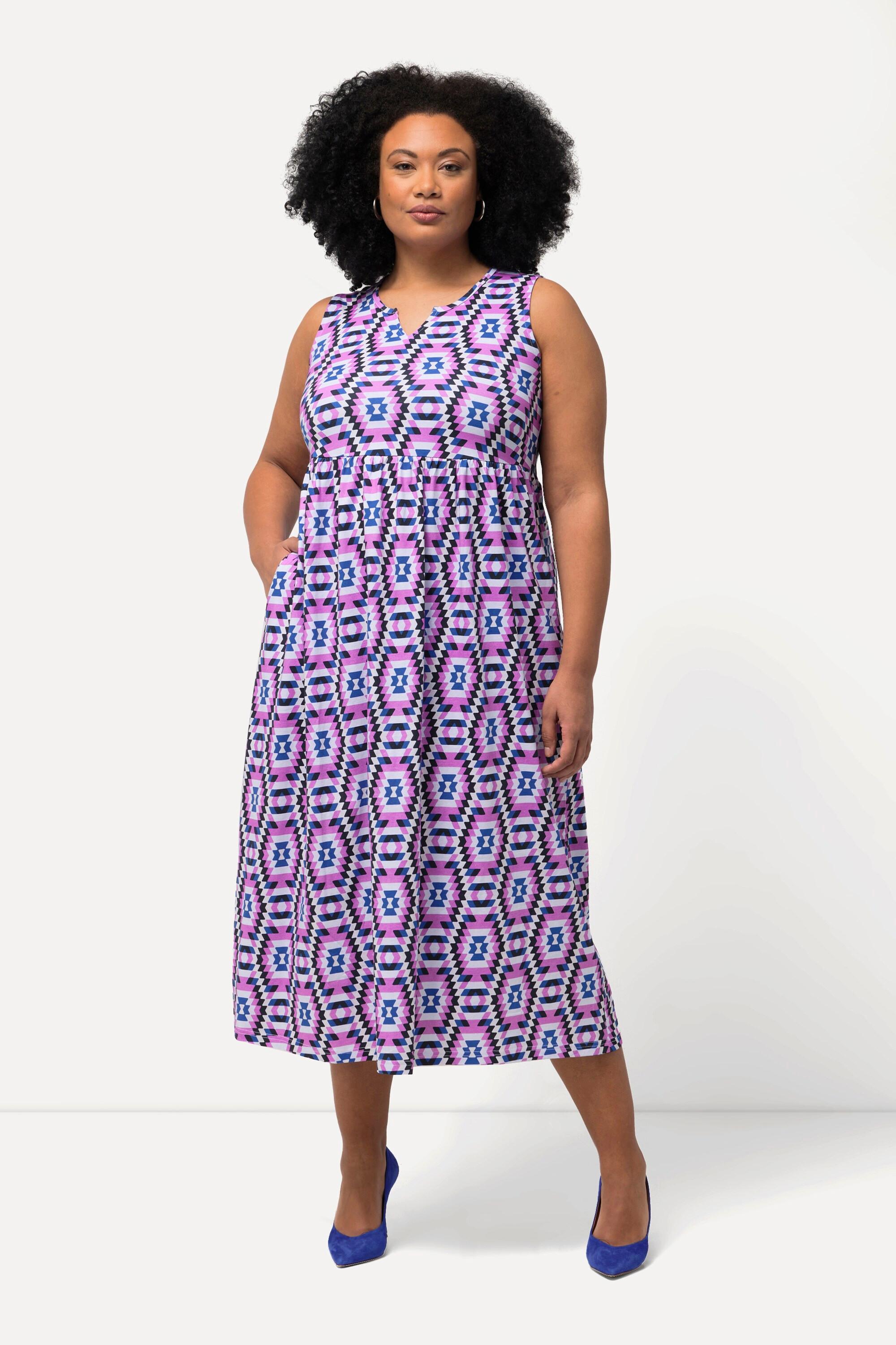 Ulla Popken Jerseykleid A-Linie Tunika-Ausschnitt ärmellos  