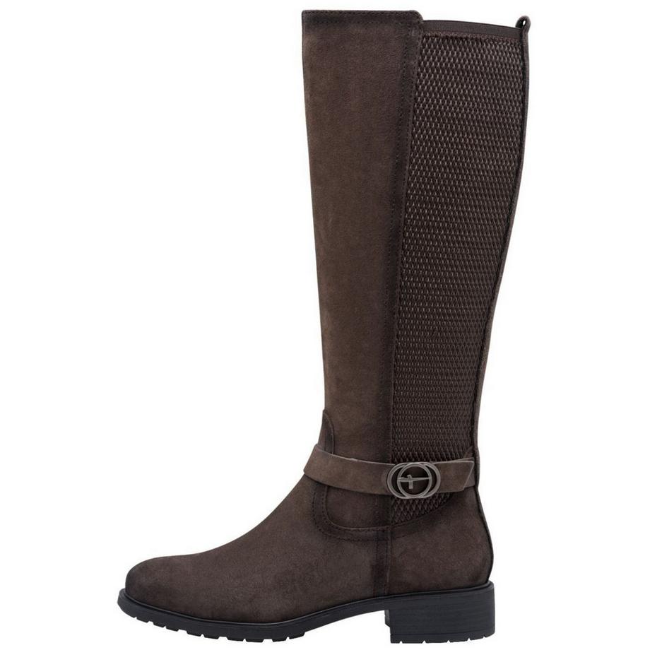 Tamaris Hoher Lederstiefel mit elastischem Einsatz und Logogurt  