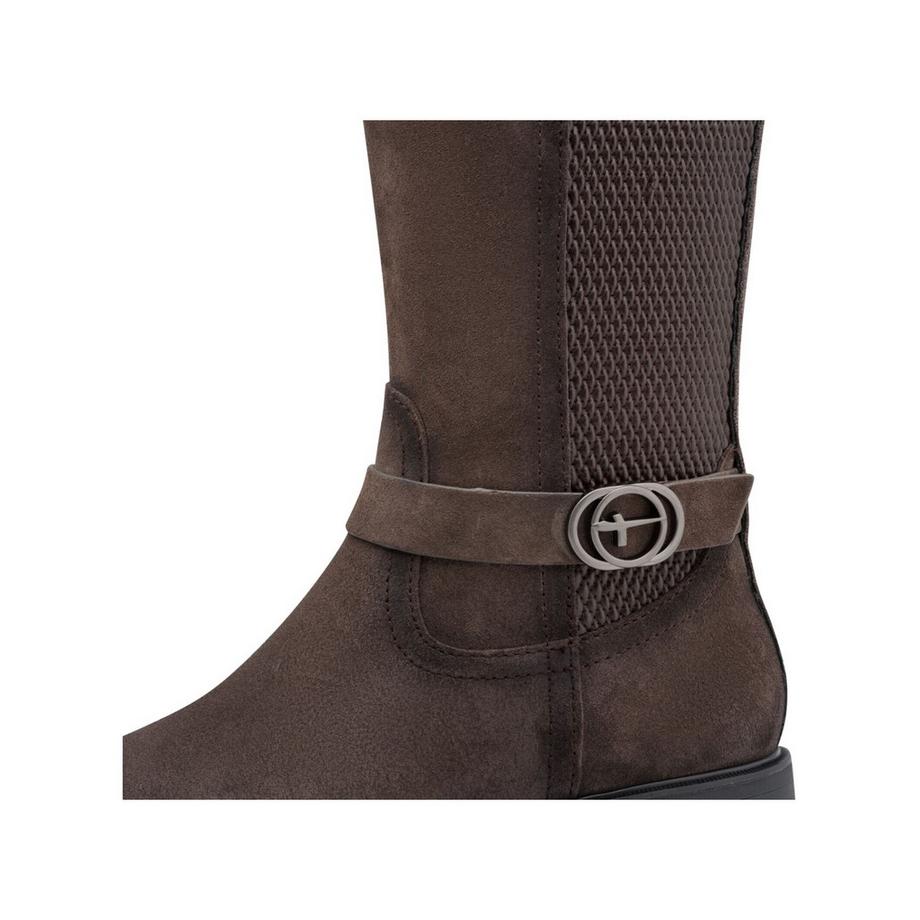 Tamaris Hoher Lederstiefel mit elastischem Einsatz und Logogurt  
