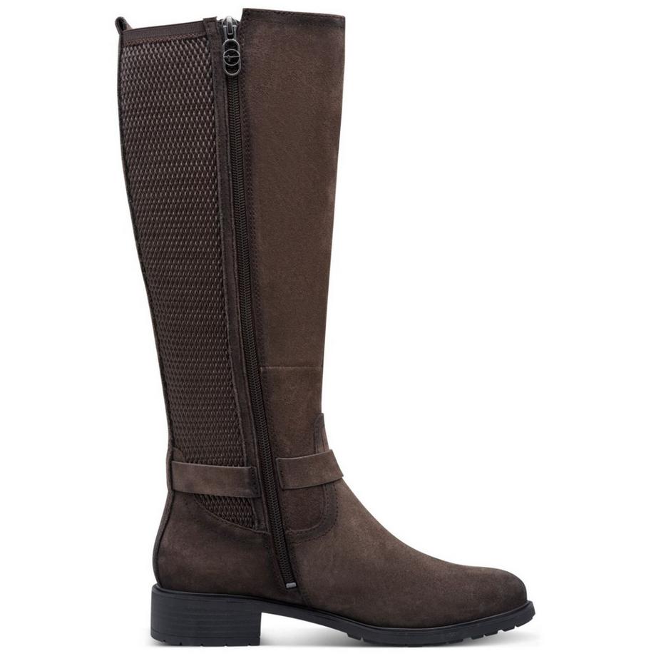 Tamaris Hoher Lederstiefel mit elastischem Einsatz und Logogurt  