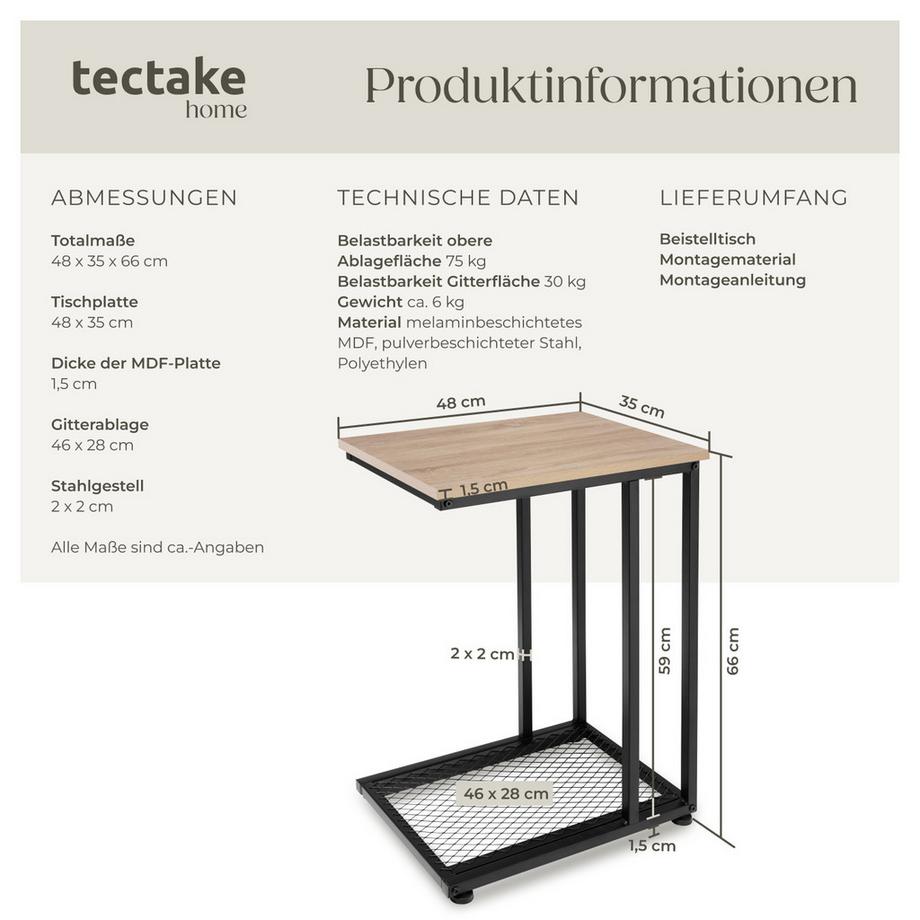 Tectake Beistelltisch Eton Industrial Style Holz und Stahl  