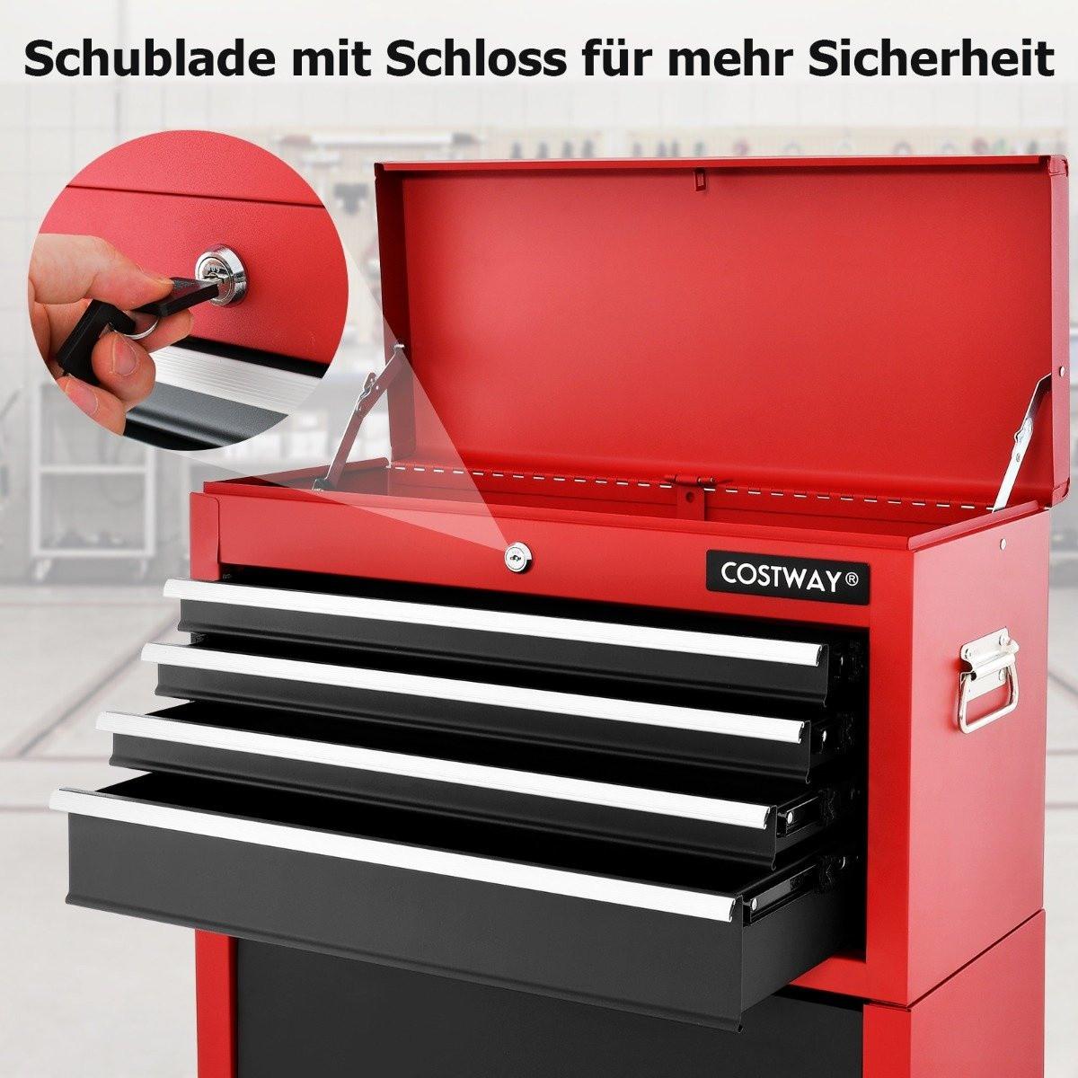 Northio Poignée de coffre à outils verrouillable 2 en 1 haute capacité, 6 tiroirs et 4 roues rouge + noir  