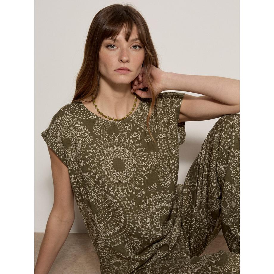 Kaleidoskop-Print-T-Shirt aus gewebtem Material