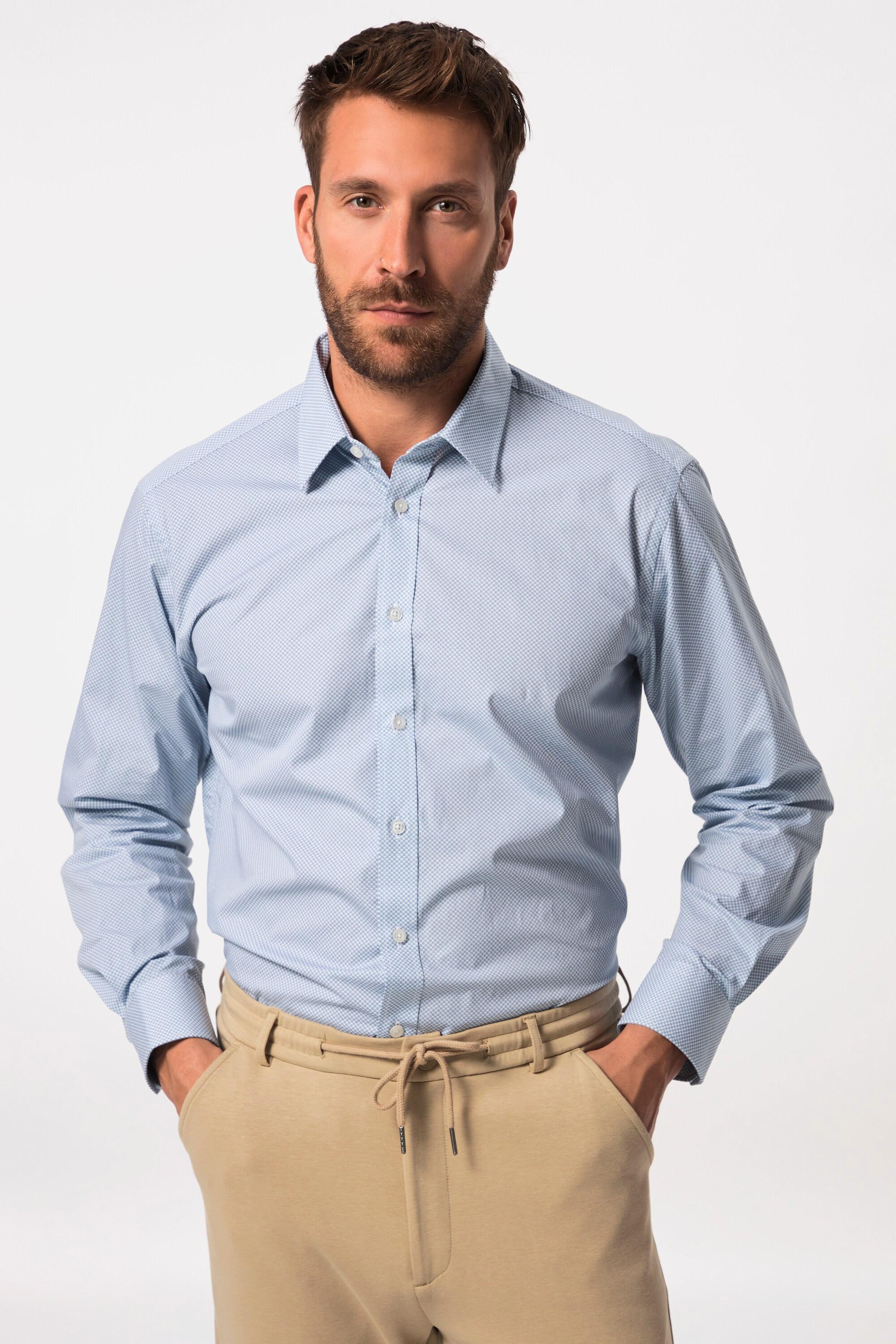 JP1880  Camicia dalla vestibilità comoda per l'ufficio con colletto ad apertura inglese, maniche lunghe e fantasia minimalista, fino alla tg. 8XL 