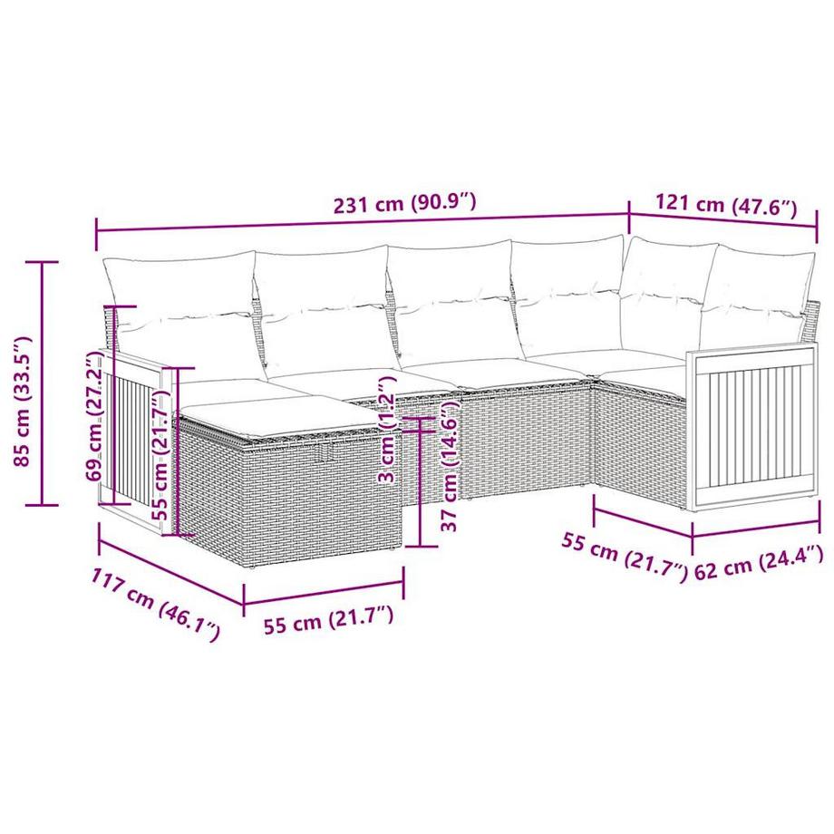VidaXL set di divani da giardino Polirattan  