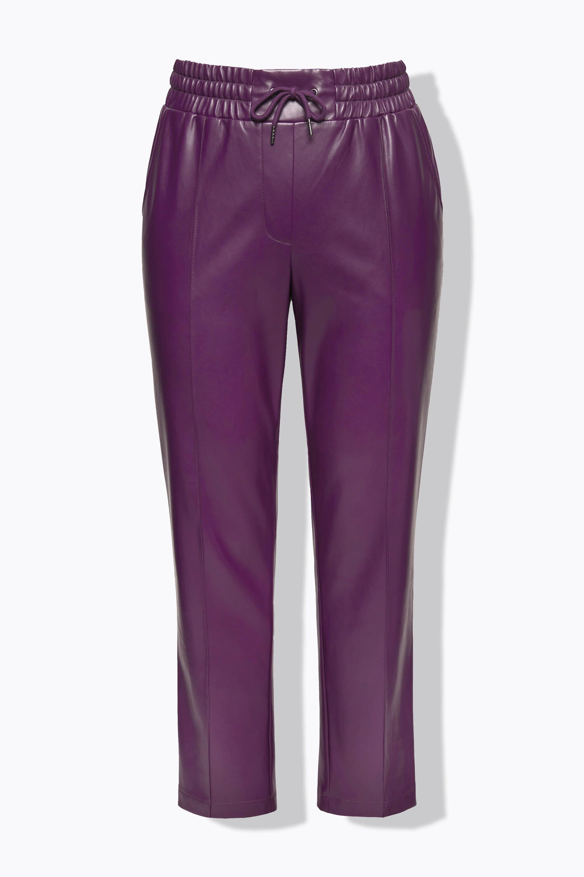 Ulla Popken  Pantaloni a 7/8 in similpelle con nervature e cintura elastica 