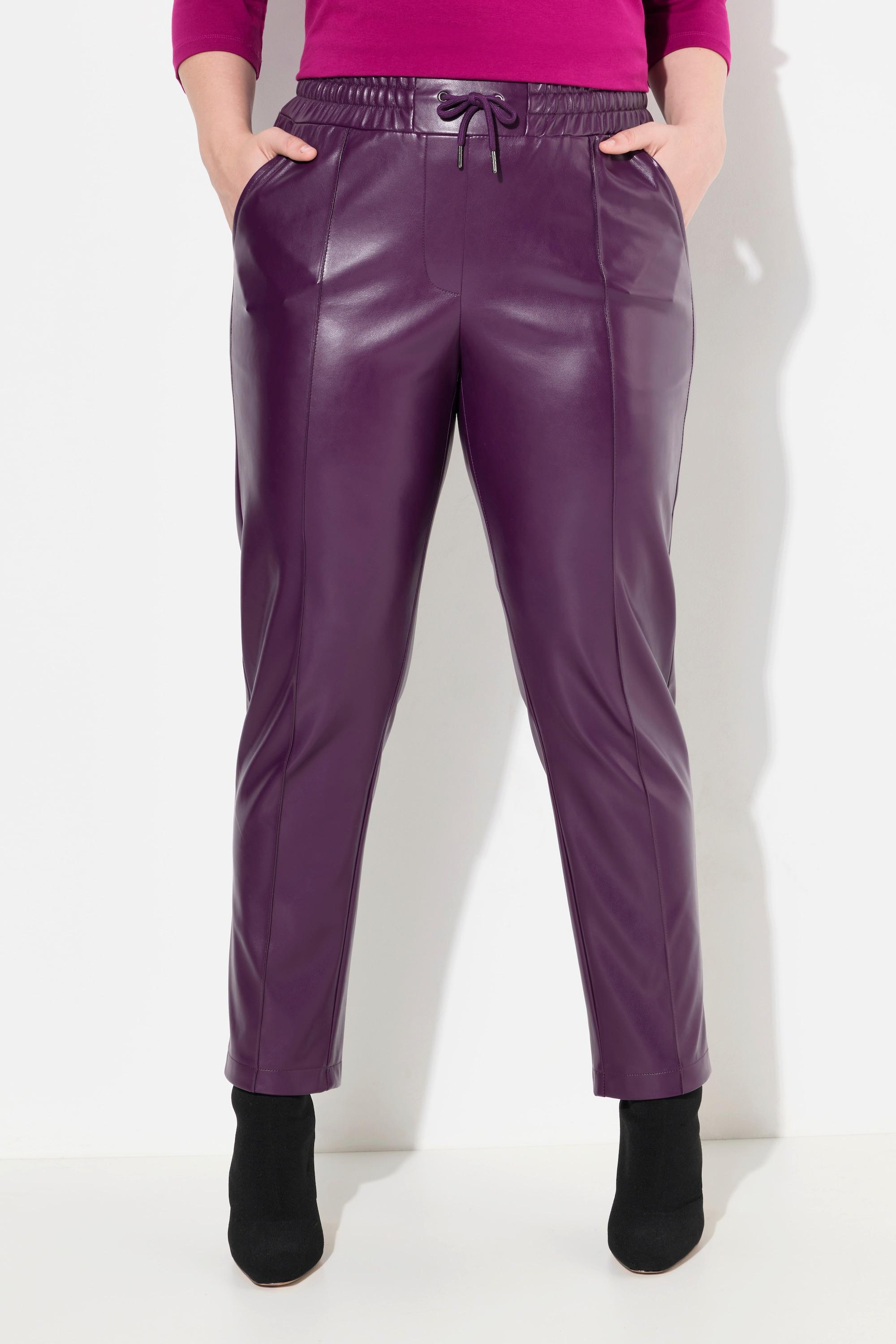 Ulla Popken  Pantaloni a 7/8 in similpelle con nervature e cintura elastica 