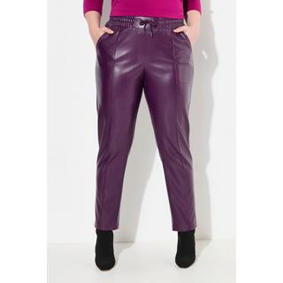 Ulla Popken  Pantaloni a 7/8 in similpelle con nervature e cintura elastica 