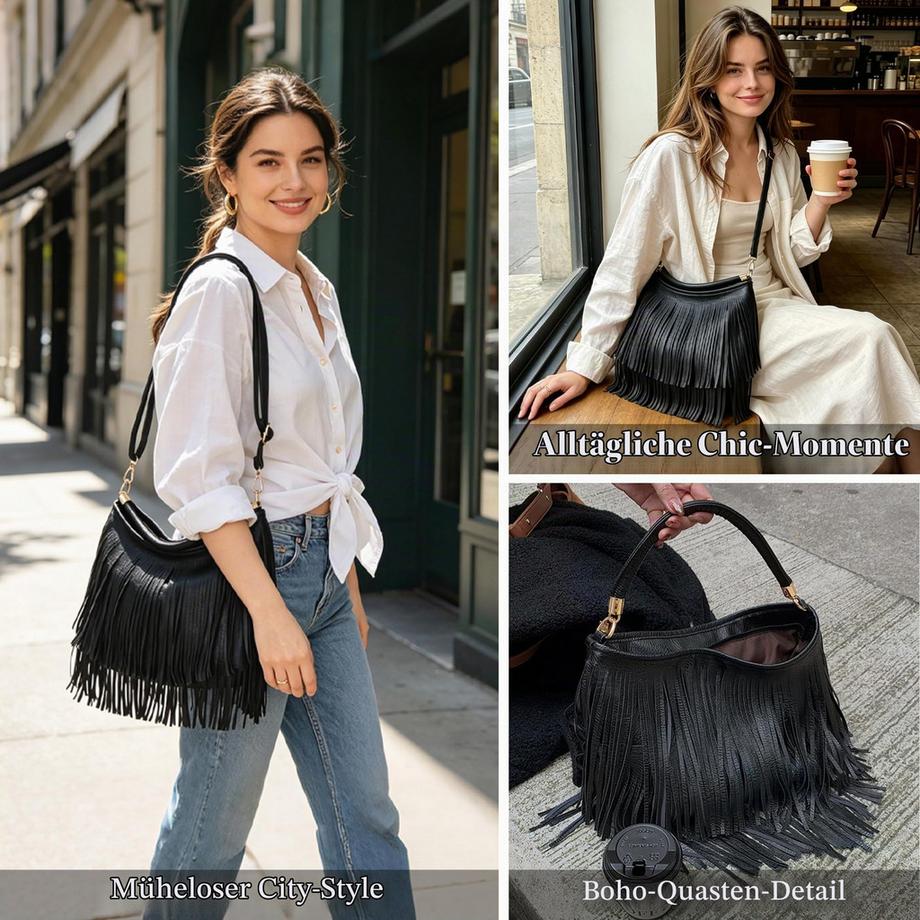 Only-bags.store Handtasche, mittelgroße Umhängetasche PU-Leder Boho  