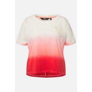 Ulla Popken  T-shirt in jersey con crespatura, righe in stile batik, scollo a girocollo e mezze maniche 