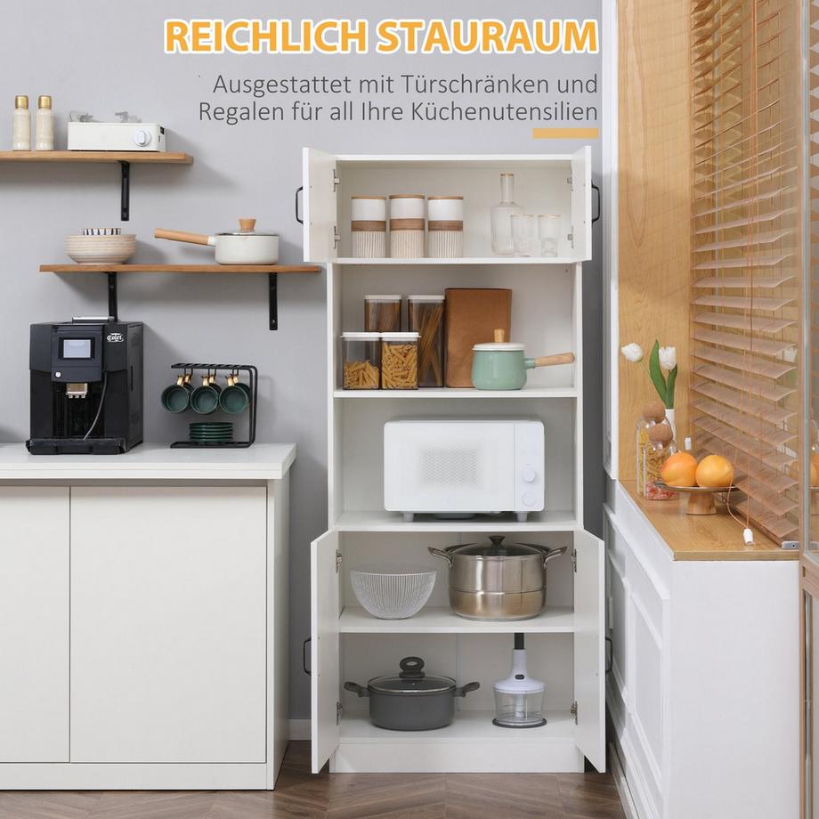 Northio Küchenschrank Küchenbuffet Hochschrank Mit 2 Regalen Und 2 Schränken Mit Verstellbaren Regalböden Mikrowellenregal Anti-Kipp-Gurt  