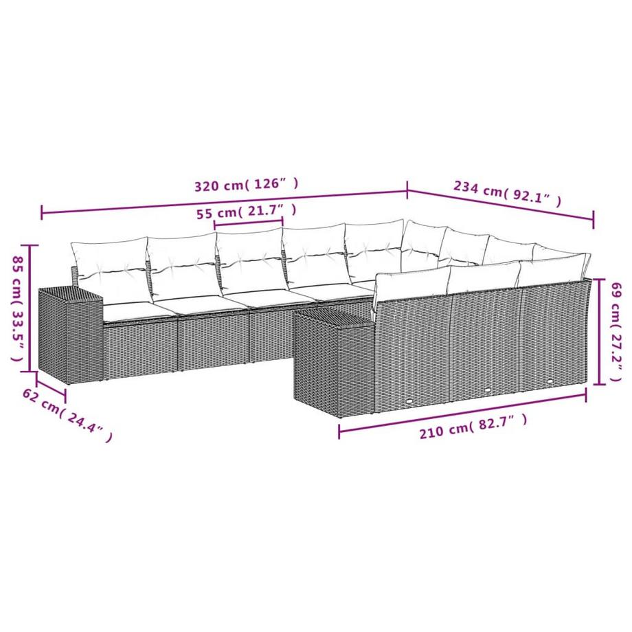 VidaXL Ensemble de canapés de jardin rotin synthétique  