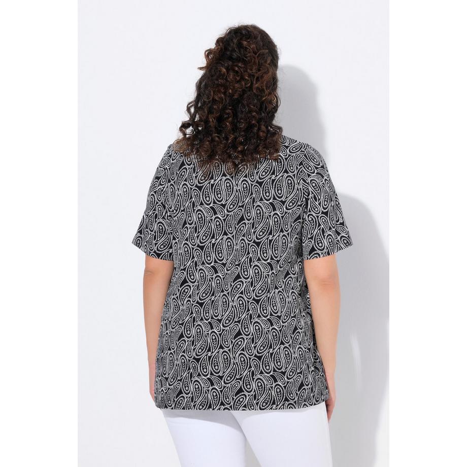 Ulla Popken T-Shirt Zierfalten A-Linie V-Ausschnitt Halbarm  