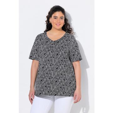 T-shirt avec plis fantaisie, silhouette en A évasée, col  en V et manches courtes