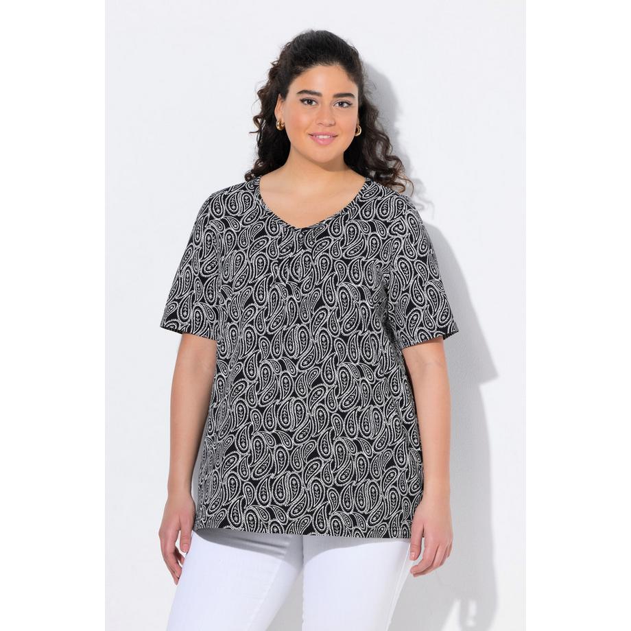 Ulla Popken T-Shirt Zierfalten A-Linie V-Ausschnitt Halbarm  