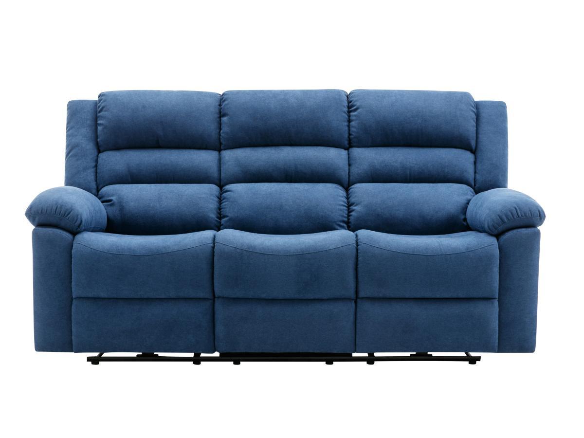 Vente-unique Canapé 3 places relax électrique en tissu bleu BUROLO  