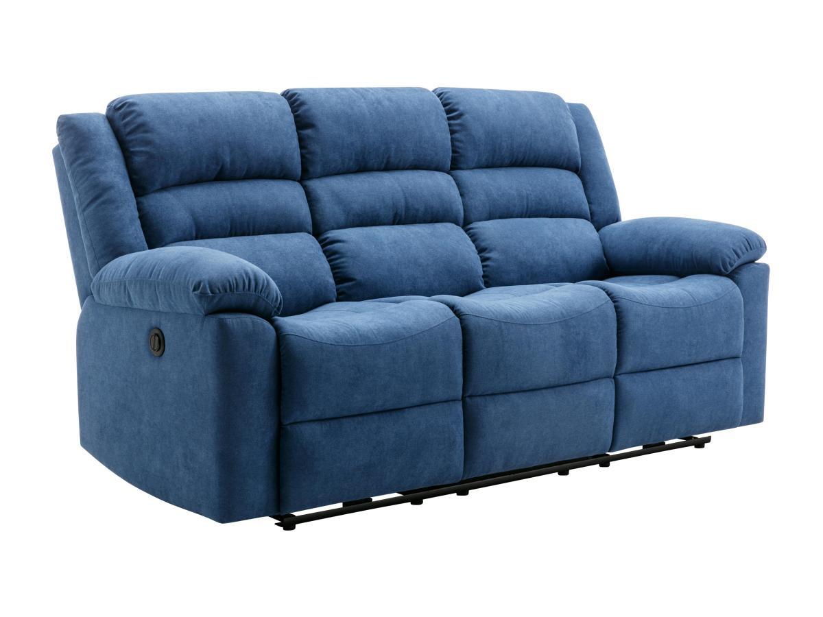 Vente-unique Canapé 3 places relax électrique en tissu bleu BUROLO  