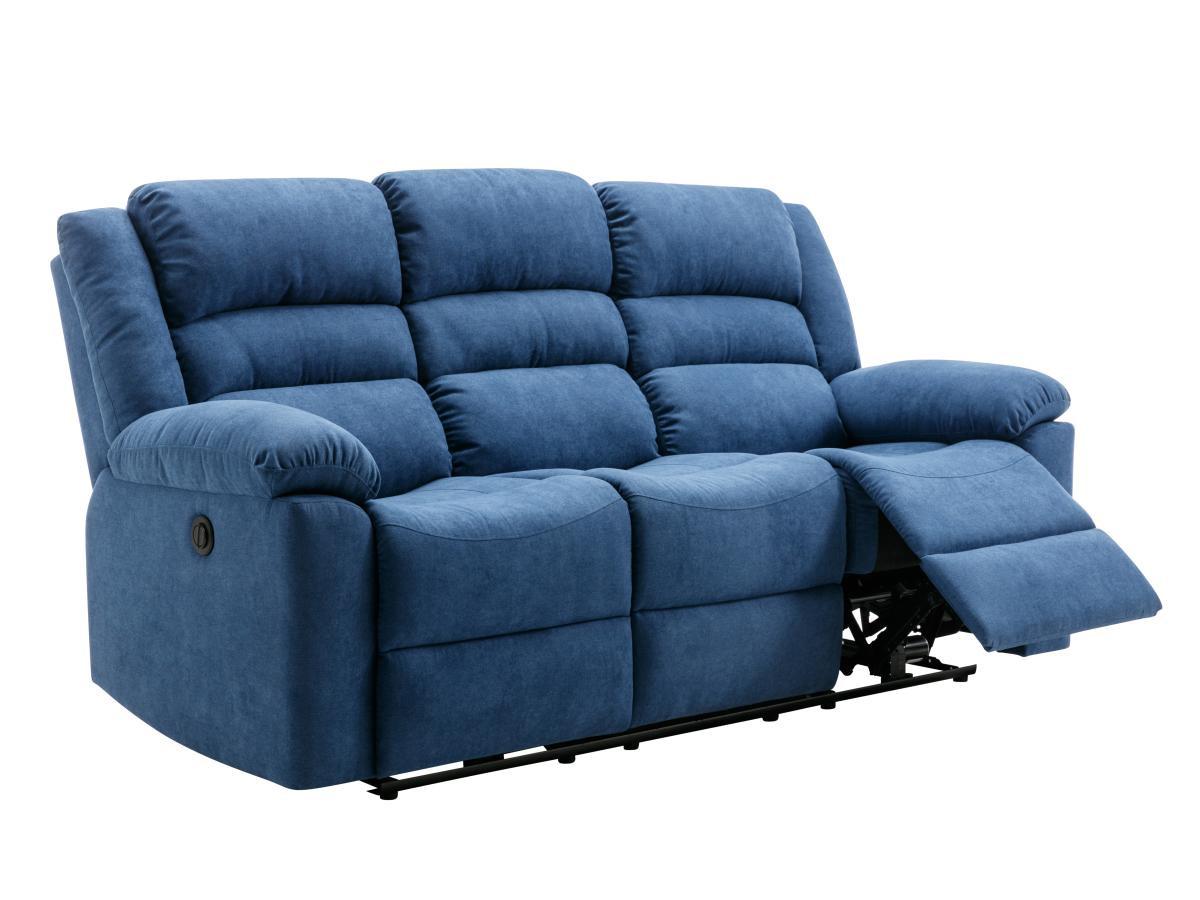 Vente-unique Canapé 3 places relax électrique en tissu bleu BUROLO  