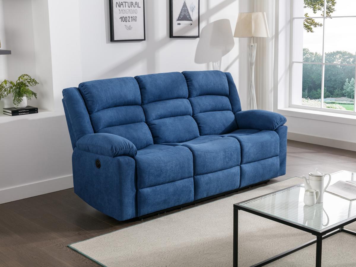Vente-unique Relaxsofa 3-Sitzer elektrisch - Stoff - Blau - BUROLO  