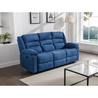 Vente-unique Canapé 3 places relax électrique en tissu bleu BUROLO  