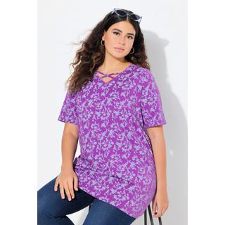 Ulla Popken T-shirt Manches Courtes Col V Petits Cordons Fantaisie  