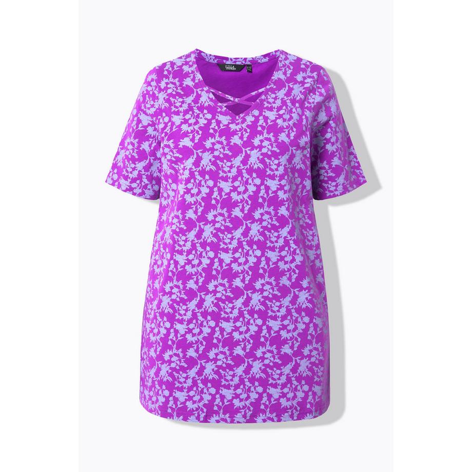 Ulla Popken T-Shirt Zierbänder V-Ausschnitt Halbarm  