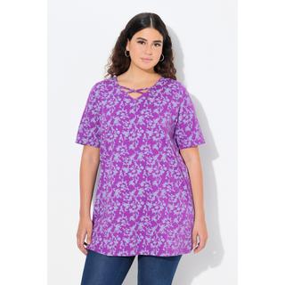 Ulla Popken T-shirt Manches Courtes Col V Petits Cordons Fantaisie  