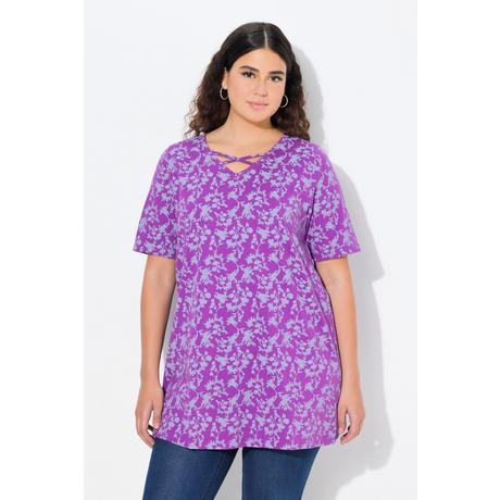 Ulla Popken T-shirt Manches Courtes Col V Petits Cordons Fantaisie  