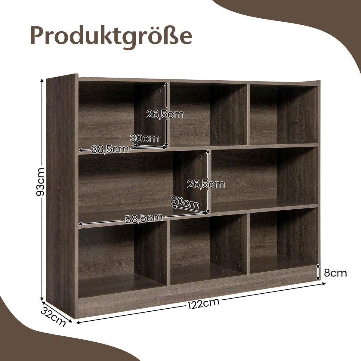 B2X Mobile multiuso con libreria aperta indipendente a 3 livelli e 8 cubi con base antiscivolo grigia  