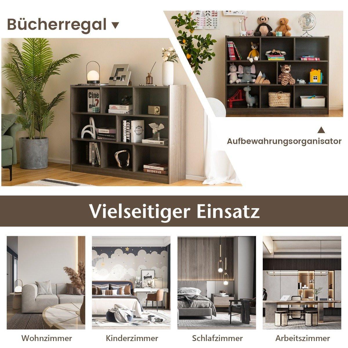 B2X Mobile multiuso con libreria aperta indipendente a 3 livelli e 8 cubi con base antiscivolo grigia  